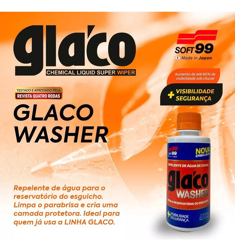 Glaco Washer - Cristalizador Vidros Repele Água Aditivo Limpador Parabrisa - Soft99 - 220ml